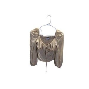 Urban Outfitter Crop Top Women's Size Small Beige 3/4 Sleeve Drawstring Neck